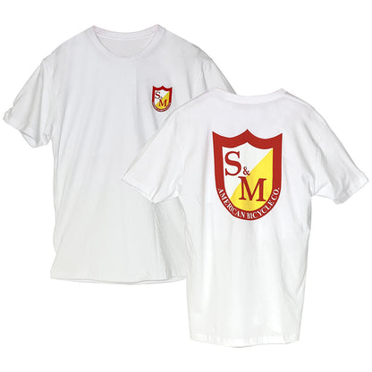 S&M CLASSIC SHIELD T - WHITE W/FRONT AND BACK PRINT